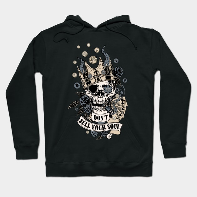 Don't sell your soul. A Vintage Smoking Skull with Money, Playing Cards, Dice, Horns, Crown and Roses Hoodie by LinoLuno